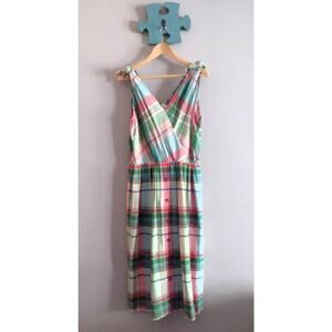 Vintage Liz Claiborne Plaid Cotton Sundress Colorful Midi Dress Size 16